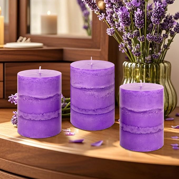 3" x 4" Handmade Pillar Candles Lavender Scented Purple Decorative Modern - Image 5