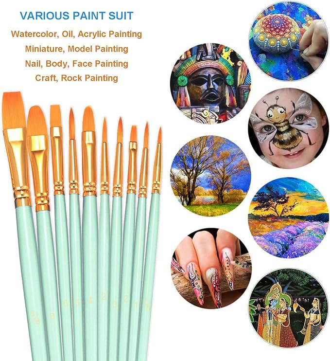 BOSOBO Paint Brushes Set, 4 Pack 40 Pcs Round Pointed Tip Paintbrushes Nylon - Image 3