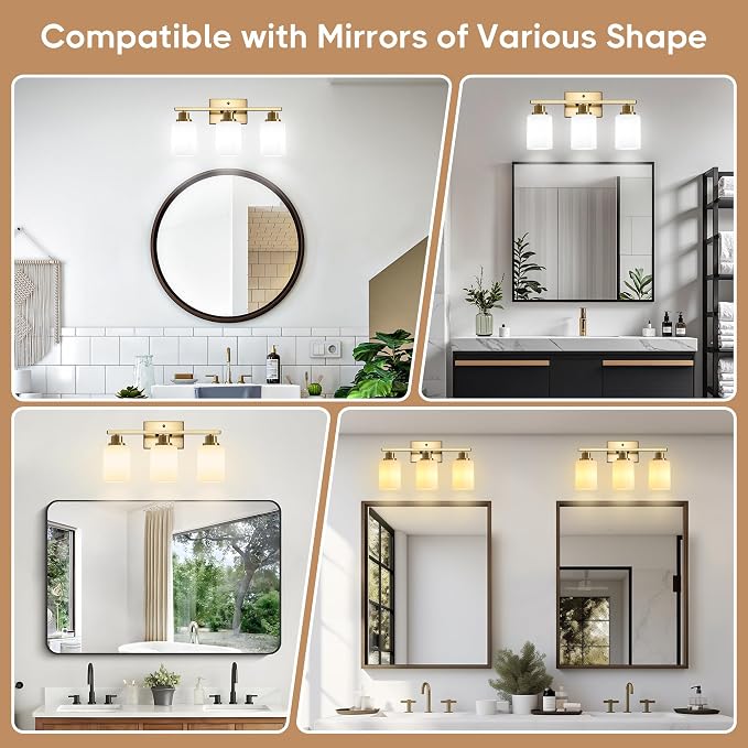 Ascher Bathroom Light Fixtures, 3-Light Vanity Light Over Mirror, Wall Lamp - Image 9