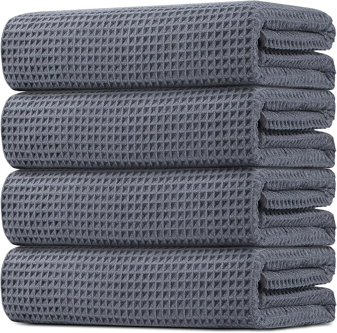 HOMEXCEL Waffle Bath Towels Set 4 Pack, Premium Microfiber Bathroom Towels by HOMEXCEL