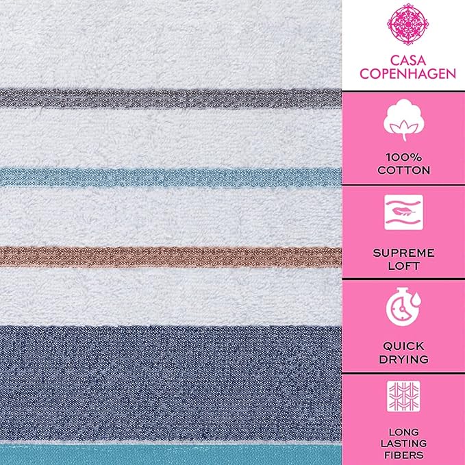 CASA COPENHAGEN White Bay 4Pcs 100% Egyptian Cotton Designer Hand Towels Gift - Image 4