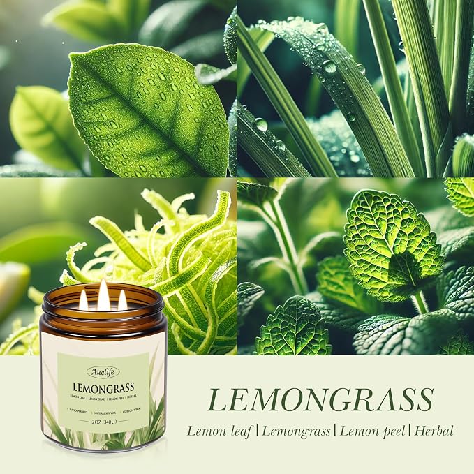 Lemongrass Scented Candle | 3-Wick Jar Candle - 12oz Natural Soy Wax - - Image 2