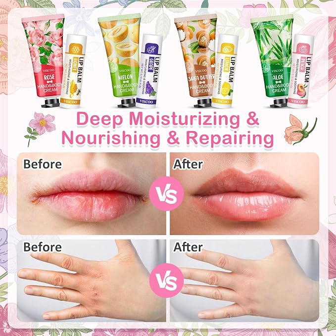 VISCOO 16 Pack Bulk Lip Balm and Hand Cream Set, Mothers Day Gifts, Teacher - Image 4