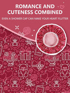 Years calm Terry Lined Shower Cap, Triple Layer Heart Motifs, Waterproof - Image 7