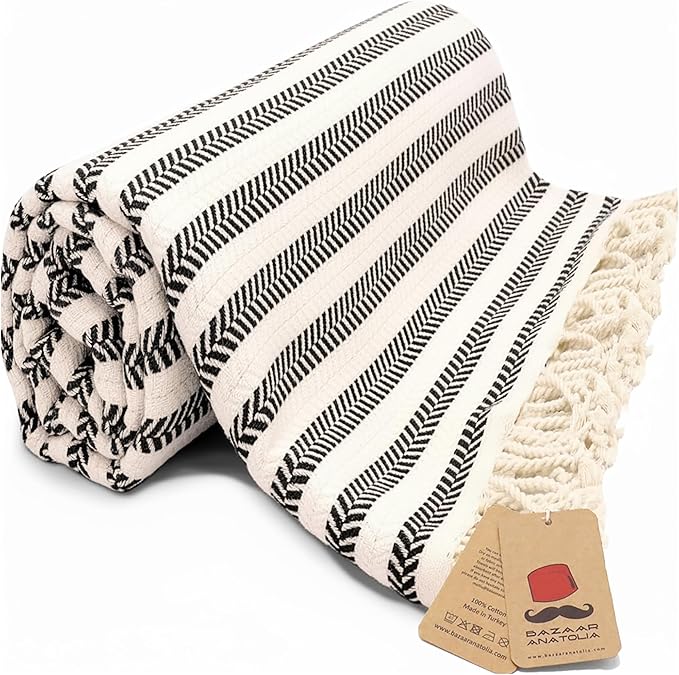 Bazaar Anatolia Turkish Beach Towel – 100% Cotton, Quick Dry, Sand Free Boho by BazaarAnatolia