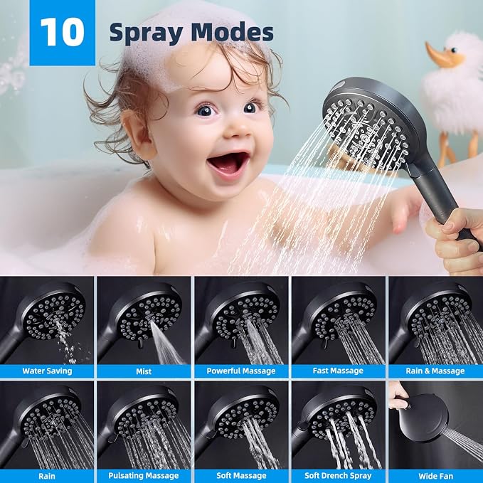 Hibbent All Metal 10'' Dual Filtered Rainfall Shower Head Combo, High Pressure - Image 2