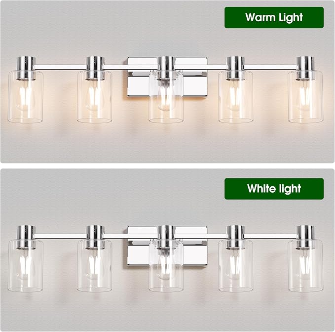 5-Light Modern Vanity Light Fixtures Over Mirror, Chrome Bathroom Light Fixtures - Image 5