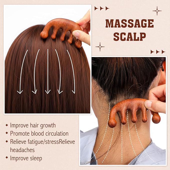 LemonRoad 12 Pack Wooden Scalp Massager Natural Sandalwood Wide Tooth Combs - Image 3