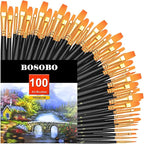 BOSOBO Paint Brushes Set, 10 Pack 100 Pcs Round Pointed Tip Paintbrushes Nylon by ArtistPaintBrushesSet