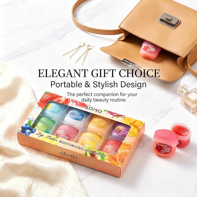 8 Packs Fruit Flavor Mini Lip Balm Set, 8 Pack Fruit Lip Balm - Image 5