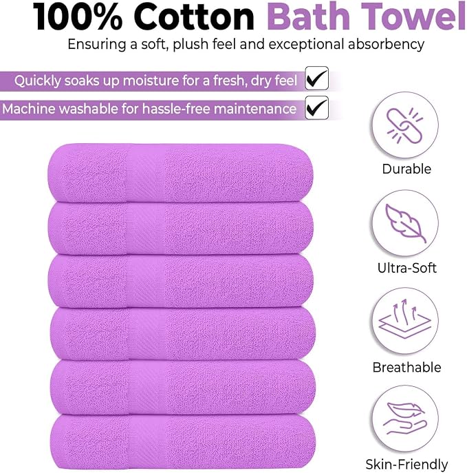 KAHAF COLLECTION 6 Pack Bath Towels Set 100% Ring Spun Cotton, Lightweight - Image 3