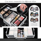 FRENESSA Makeup Train Case Cosmetic Box Portable Makeup Case Organizer 4 Trays - Image 2