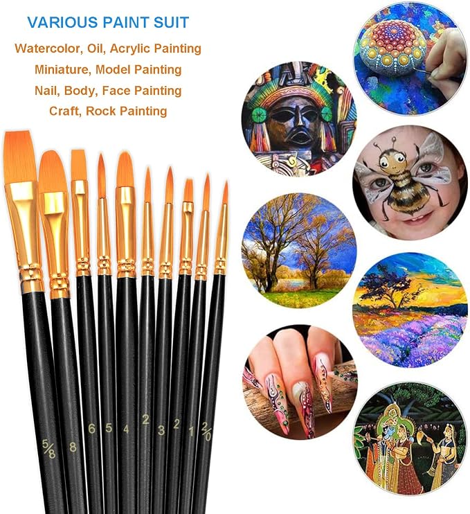 BOSOBO Paint Brushes Set, 2 Pack 20 Pcs Round Pointed Tip Nylon Hair Artist - Image 3