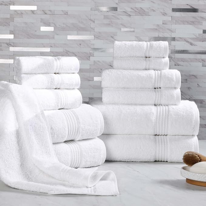 Superior Egyptian Cotton 12-Piece Towel Set, Guest Bath Decor Essentials by SUPERIOR
