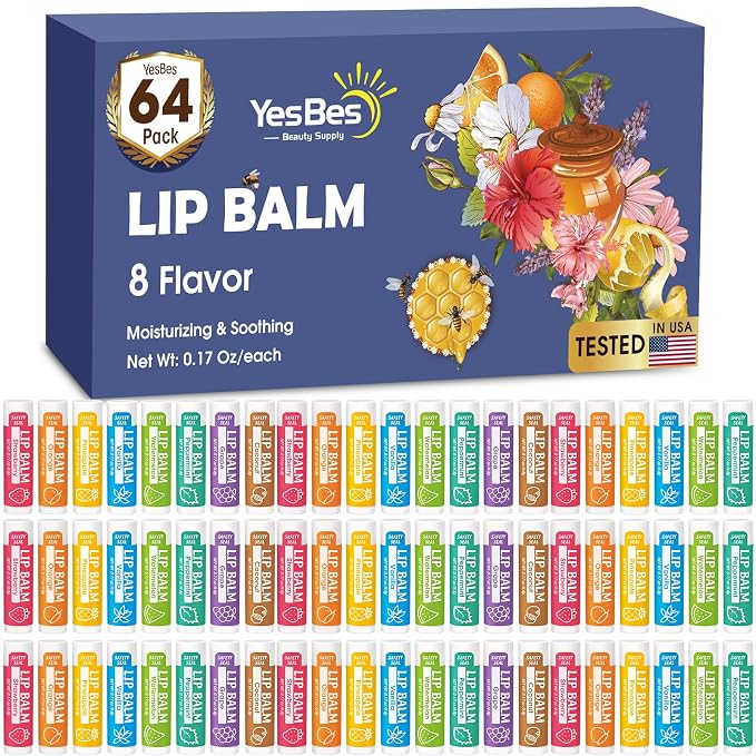 YesBes 64 Pack Lip Balm, Natural Lip Balm Bulk by YesBes