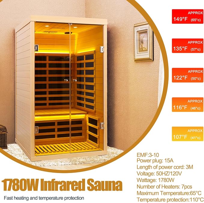 2 Person Infrared Sauna, Low EMF Far Infrared Sauna Hemlock Wooden Sauna - Image 3
