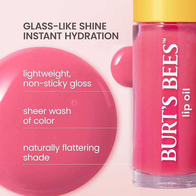 Burt's Bees Lip Oil Pink Sky, Instant Hydration, Nourishes and Softens Lips - Image 3