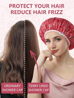 Years calm Terry Lined Shower Cap, Triple Layer Heart Motifs, Waterproof - Image 6
