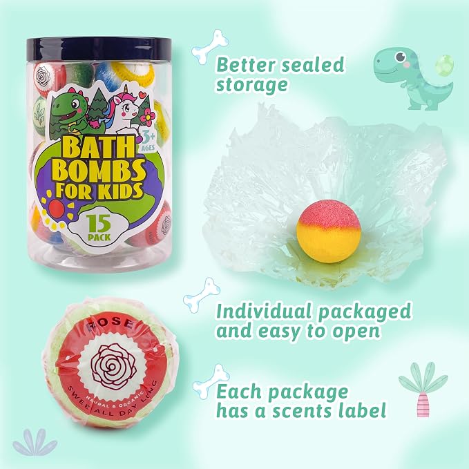 Bath Bombs for Kids with Surprise Inside, 15-Piece Surprise Bath Bombs for Kids - Image 2