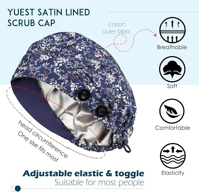 2 Pack Satin Lined Bouffant Scrub Caps - Image 2