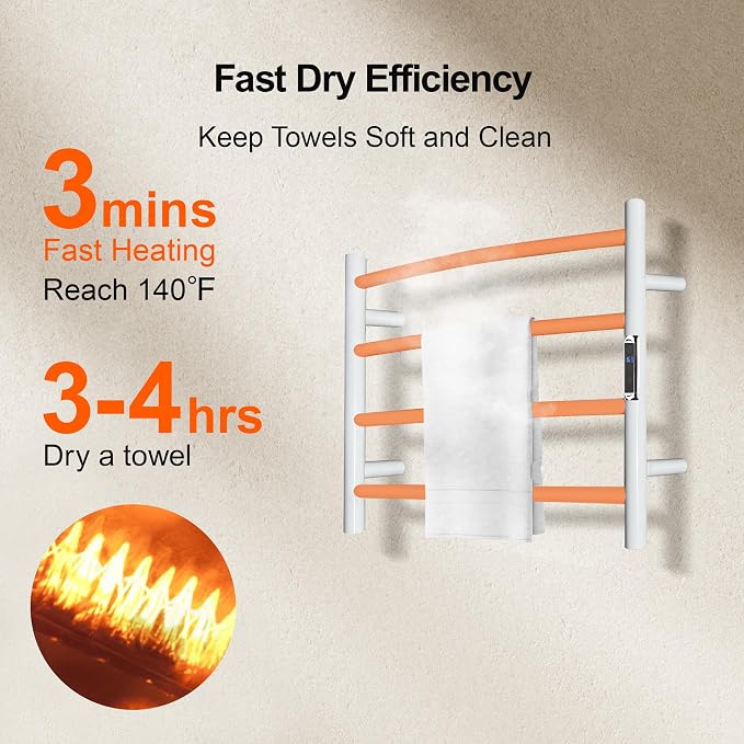 Towel Warmer with Built-in Timer Bathroom Wall Mounted Bath Towel Heater - Image 5