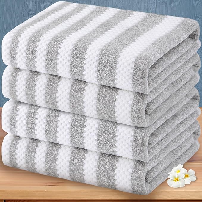 Waffle Bath Towels, Striped Bath Towels by VOOVAMOVAS