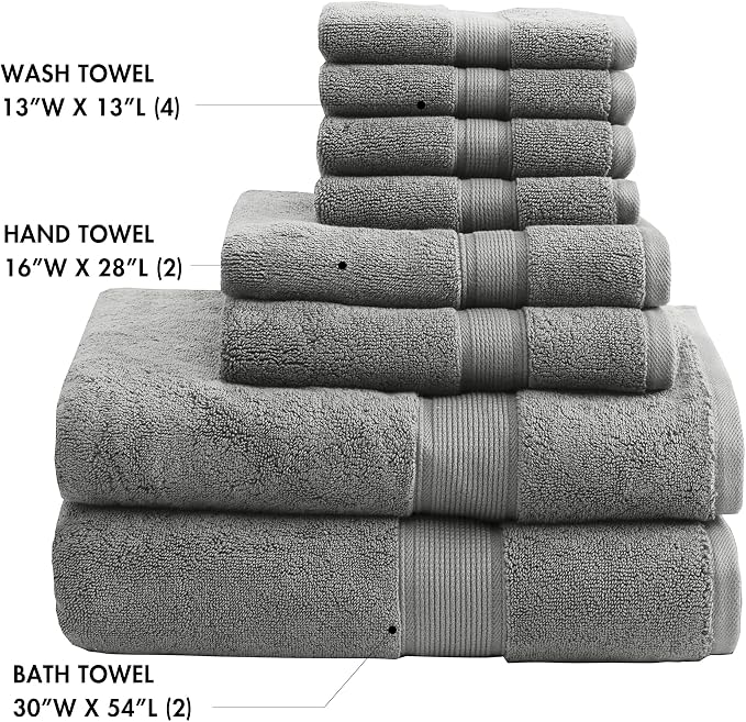 Madison Park 800GSM Bathroom Towel Set of 8 100% Cotton Bath Towel Set - Image 4