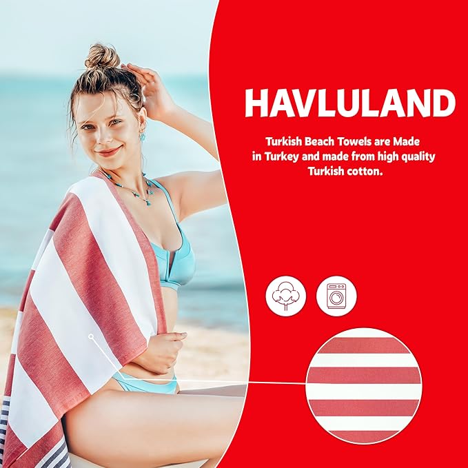 HAVLULAND Turkish Beach Towels, Oversized 40"x72" Turkish Bath Towel, Highly - Image 2