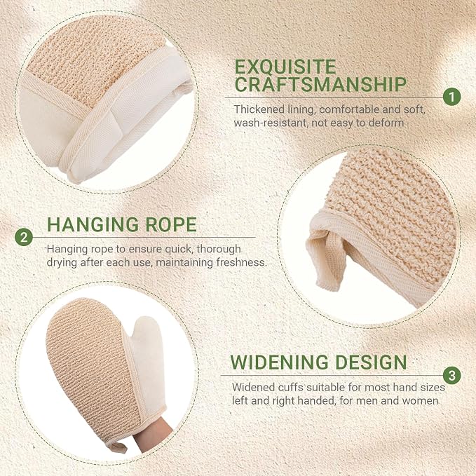 Exfoliating Glove Bath Mitts for Shower, Hemp Body Gloves for Shower Exfoliating - Image 6