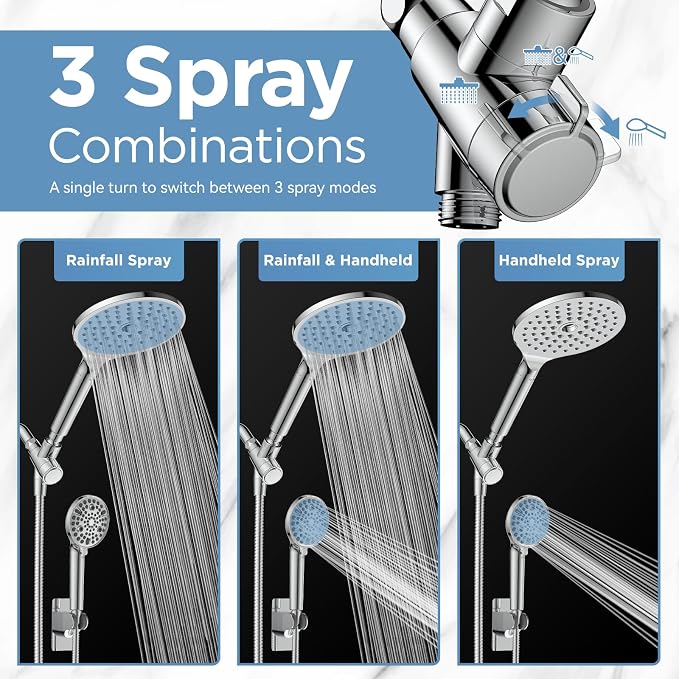 MakeFit Dual Filtered Shower Heads Combo, High Pressure Rain Shower Head - Image 6