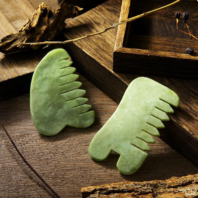 BBTO 2 Pcs Jade Comb for Scalp Massage Gua sha Comb for Head Body spa Hair - Image 2