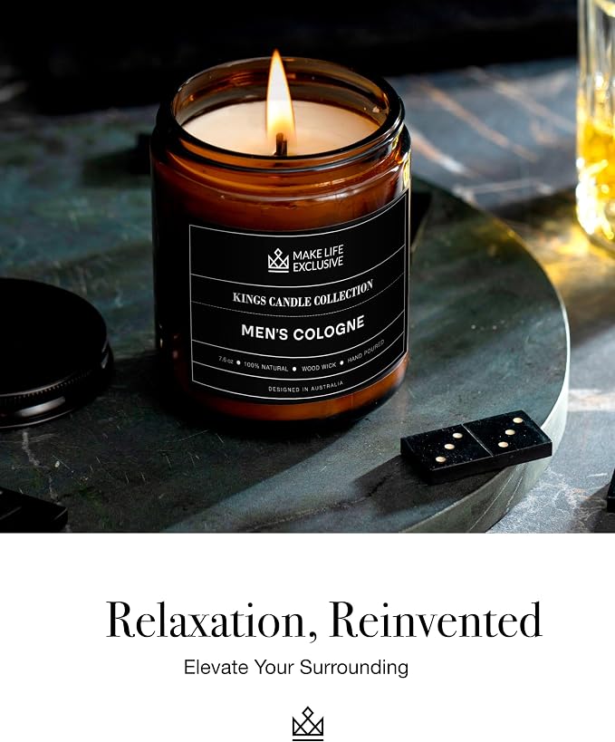 Scented Candles for Men | Men's Cologne, Amber Sandalwood Scent | Wooden Wick - Image 7
