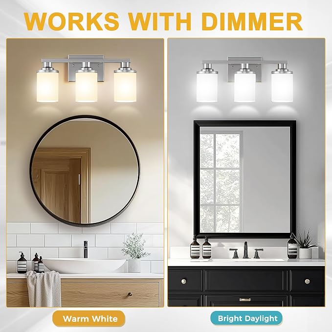 L LOHAS LED Brushed Nickel Bathroom Light Fixtures, 3-Light Vanity Light Over - Image 5