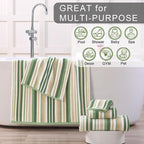 Sage Green Striped Towels Set- 100% Cotton, Quick Dry, Soft & Absorbent - Image 5