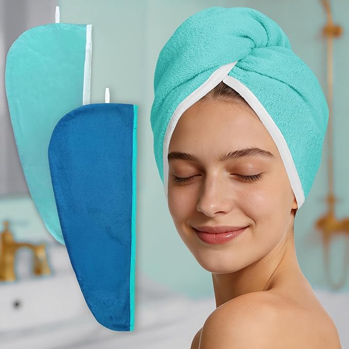VOOVA & MOVAS Aqua & Blue Microfiber Hair Towel Wrap by VOOVAMOVAS