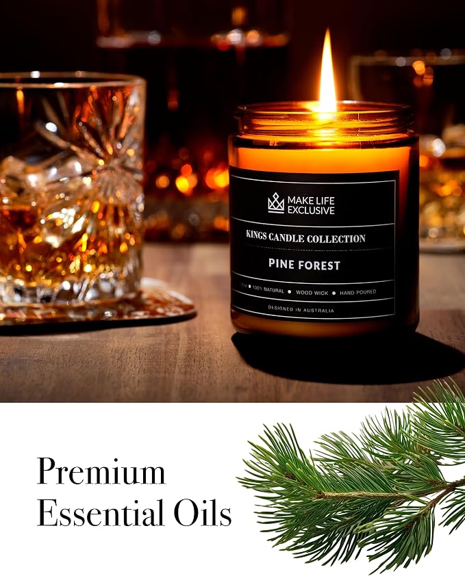 Scented Candles for Men | Pine & Cedar Scented | Wooden Wick, Long Lasting - Image 6