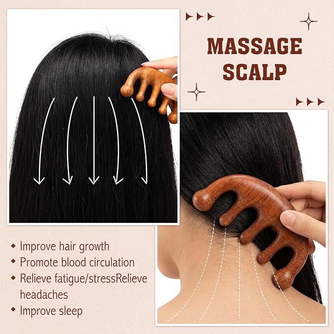 LemonRoad 12 Pack Wooden Scalp Massager Natural Sandalwood Wide Tooth Combs - Image 4