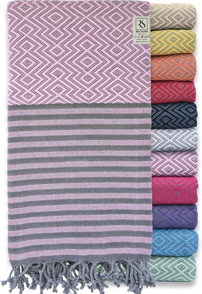 RRay Silver Turkish Beach Towel – 100% Turkish Cotton 40"x71" Quick Dry by RaySilver