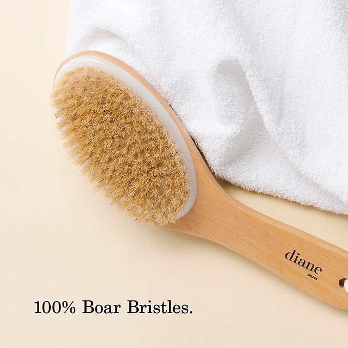 Diane Curved Handle Exfoliate & Glow Dry Skin Brush, 100% Boar Bristle Brush - Image 4