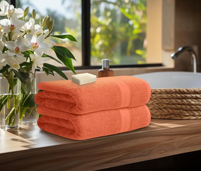 Avalon Towels Orange Bath Towels Set of 4 pcs, 100% Cotton Towel Absorbent and - Image 3