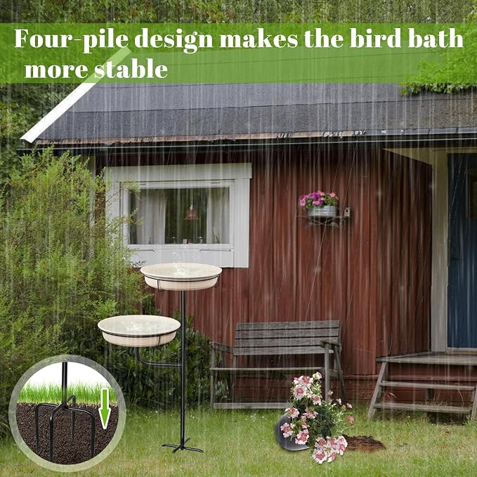 Freestanding Birdbaths Bowl Outdoor, Free Standing Garden Bird Bath Bird Feeder - Image 4
