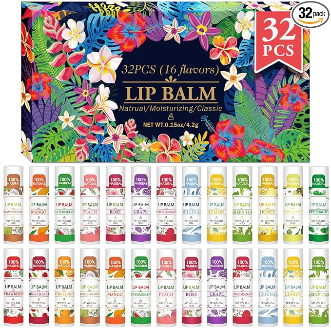 VISRIE 32 Pack Lip Balm, Natural Lip Balm Bulk by VISRIE