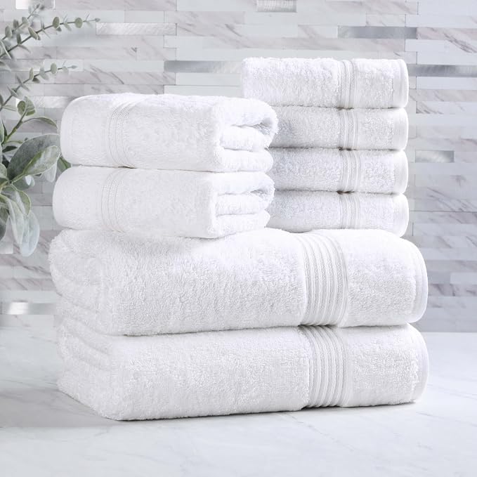 Superior Egyptian Cotton 8-Piece Towel Set, Guest Bath Decor Essentials by SUPERIOR