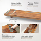 Tinamo Acacia Bathtub Caddy Tray Table | 39 x 9.75 x 2.5 Inch Large Bath Tub - Image 3