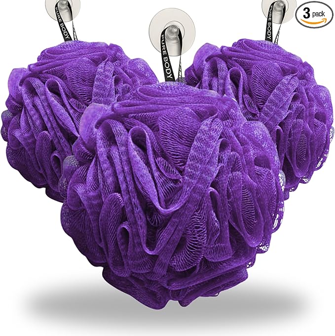 Large Purple Bath Sponge Pack of 3 – Gentle Exfoliation Loofahs by PureBody