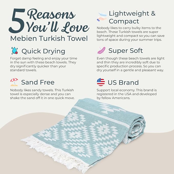 Turkish Beach Towel – 100% Cotton, Quick Dry, Lightweight, Oversized Beach Towel - Image 3