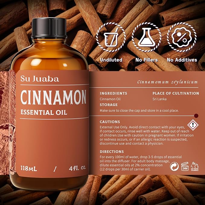 SU JUABA Cinnamon Essential Oil 4 Oz, 100% Pure Natural - Image 6
