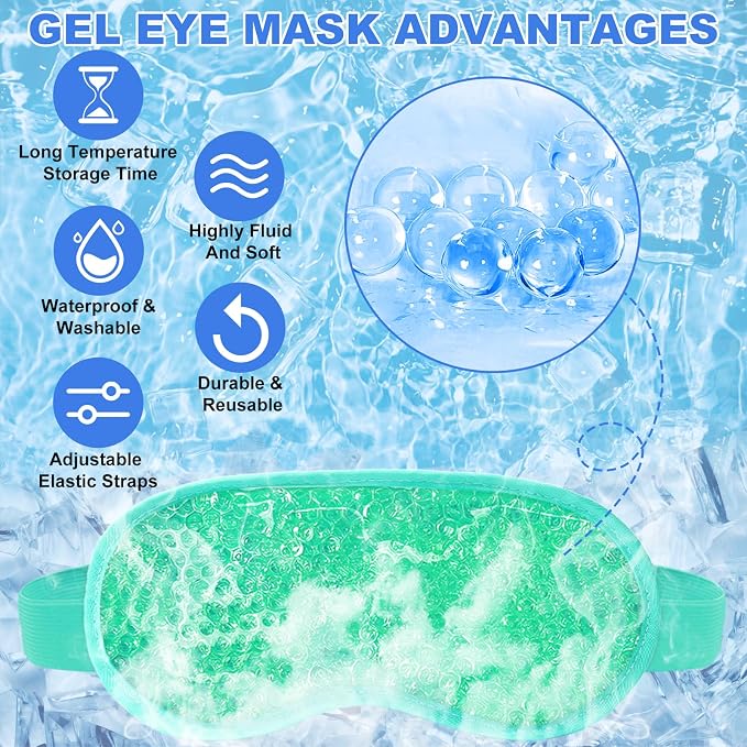 candyfouse 2Pack Cold Cooling Eye Mask, Reusable Hot Colder Therapy Gel Bead - Image 2