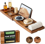 Venusmiles Teak Bathtub Tray Caddy, Foldable Bath Tray by Venusmiles
