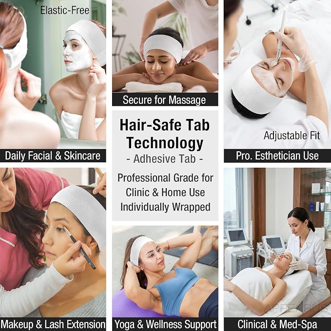 APPEARUS Disposable Stretch Facial Headbands, Snag-Free Adhesive Tab Closure - Image 7